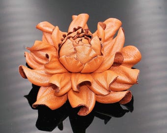 Handmade Leather Flower Brooch: Pumpkin Orange Rose Bag Charm