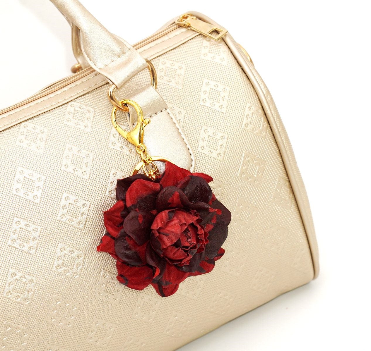 Genuine Suede Flower Bag Charm 3 Red Burgundy Rose Bag Etsy