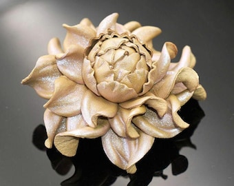 Handmade Leather Rose Brooch: Beige Flower Bag Charm & Table Hook