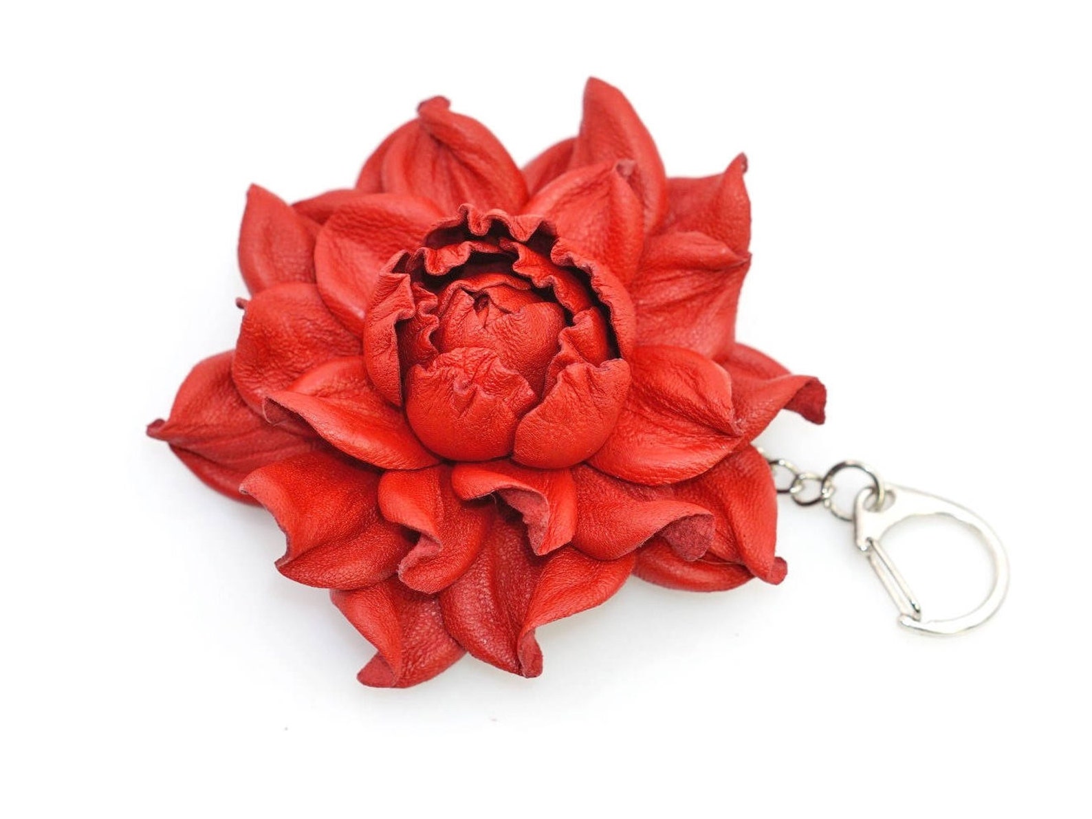 Genuine Red Leather Flower Bag Charm 3 Bright Red Rose Etsy