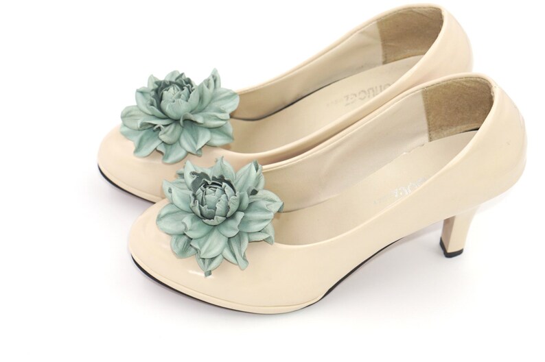 Handmade shoe jewellery floral shoe decoration statement shoe jewelry water blue Ukranie mint rose Genuine LEATHER SHOE CLIPS flowers