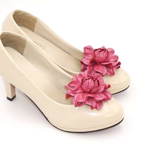 Shoe clips Genuine Leather Flower SHOE CLIPS, pearly pink leather rose floral shoe decoration, pumps flowers, shoe jewelry, shoe jewellery image 4