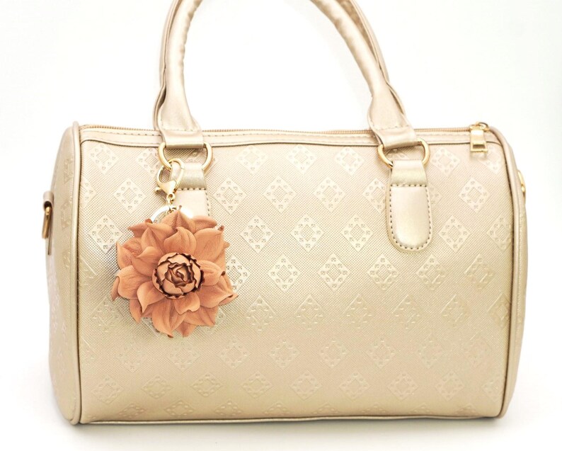 Genuine Peach Leather Flower Bag Charm 3 Rose Bag Clip Etsy