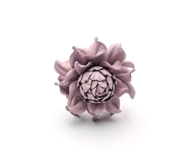 Metal floral hair stick 4 w flower genuine leather light purple rose 2 thin metal hair fork|Pink Hair flower|1 prong hair piece accessory