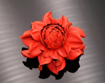 Red Leather Rose Brooch: Handmade Flower Bag Charm & Table Hook