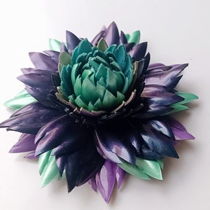 Exclusive Genuine Patent Leather Dahlia Teal Purple Violet Blue Chameleon Bag Charm, Purse Tassel| Ukrainian leather flowers