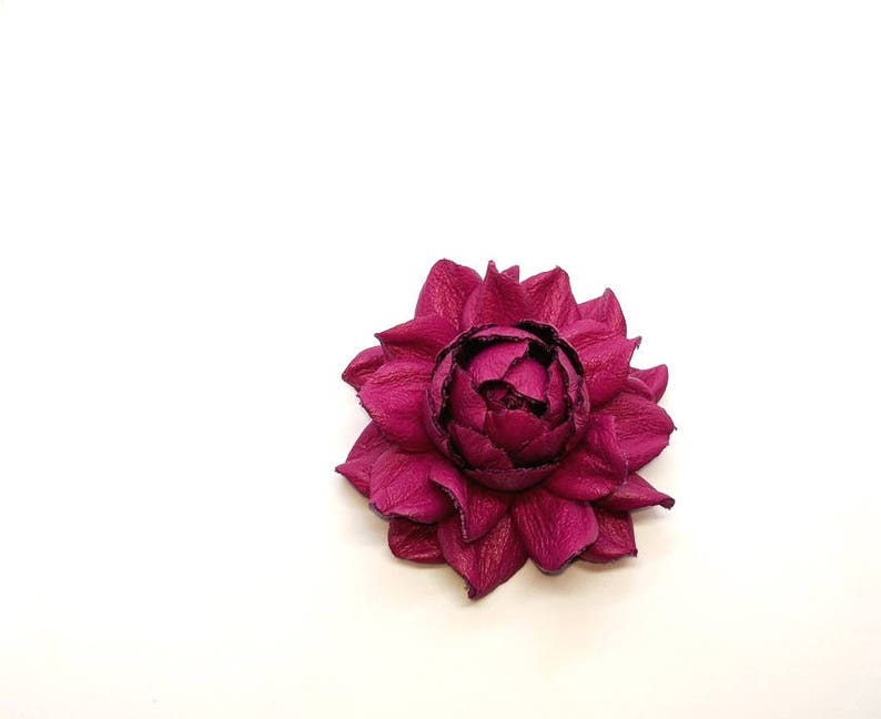 Snap charm GENUINE fuchsia leather rose flower on a snap bracelet or a snap necklace Unique snap jewelry Leather flower snap buttons image 2