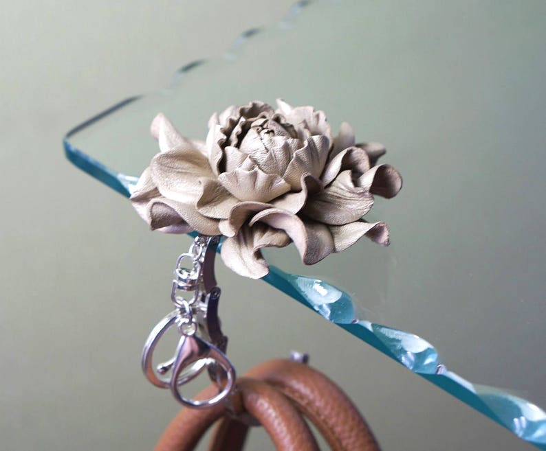 Make Your Own 2in1 Table Purse Hanger Hook / Flower BAG CHARM: Folding table bag hanger holder, purse hook & leather rose flower purse charm image 5