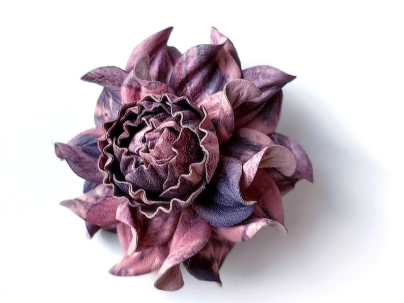 EXCLUSIVE Real Matte Pink Lilac Violet Leather Flower Bag Charm 3.5 OR Rose in Pinks and Purples Brooch, Leather Anniversary Gift For Her image 6