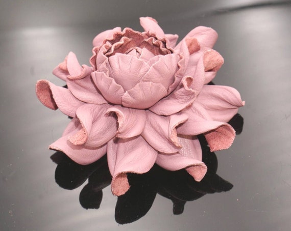 Mauve Leather Rose Brooch: Handmade Flower Bag Charm