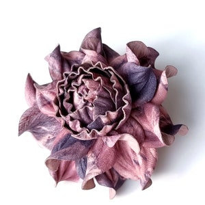 EXCLUSIVE Real Matte Pink Lilac Violet Leather Flower Bag Charm 3.5 OR Rose in Pinks and Purples Brooch, Leather Anniversary Gift For Her image 7