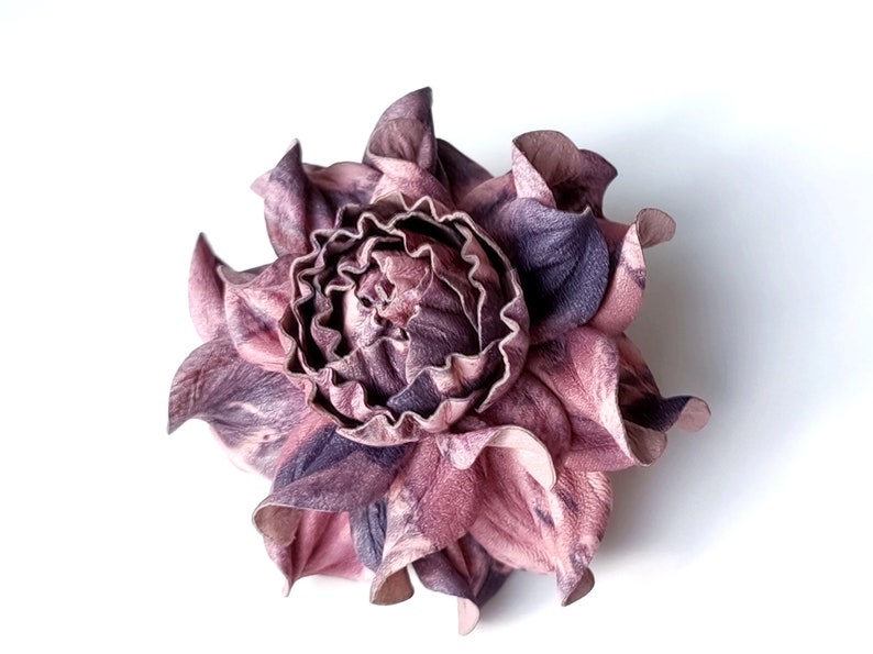 EXCLUSIVE Real Matte Pink Lilac Violet Leather Flower Bag Charm 3.5 OR Rose in Pinks and Purples Brooch, Leather Anniversary Gift For Her image 7