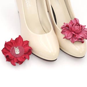 Shoe clips Genuine Leather Flower SHOE CLIPS, pearly pink leather rose floral shoe decoration, pumps flowers, shoe jewelry, shoe jewellery image 5