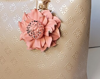Handmade Rosy Pink Leather Flower: Brooch, Bag Charm, Table Hook