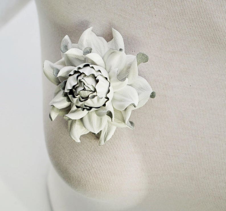 100% Genuine milk white leather flower brooch, white rose 3 brooch pin, good for outerwear, dress flower Unique handmade leather jewelry image 7