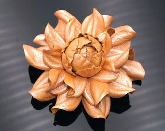 Handmade Leather Flower Rose: Apricot Brooch, Bag Charm, Table Hook