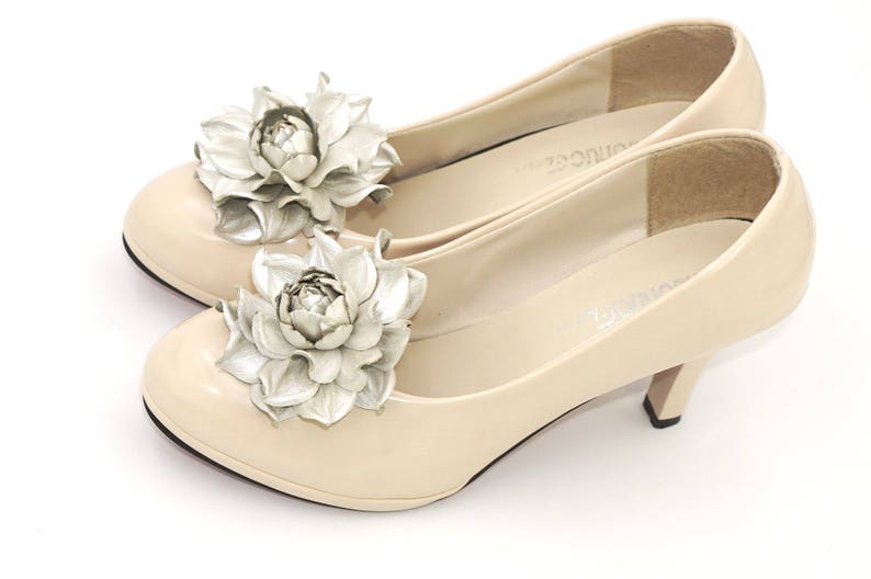 Genuine LEATHER SHOE CLIPS Flowers Pearly White Rose Floral Etsy
