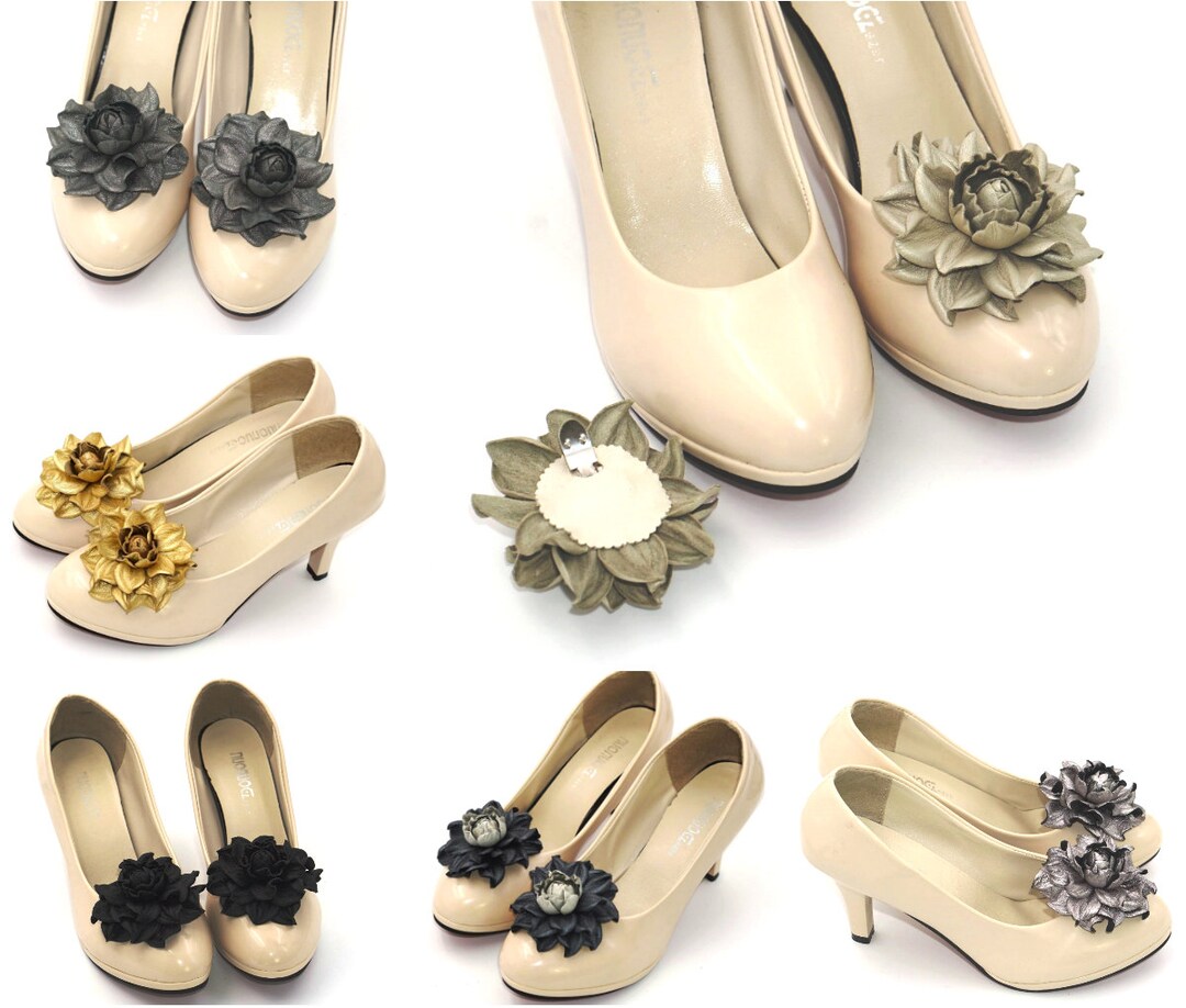 Genuine LEATHER Shoe Clips, Flower SHOE CLIPS, Rose Shoe Clips, Bridal