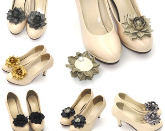 Genuine LEATHER shoe clips, flower SHOE CLIPS, rose shoe clips, bridal pumps decoration, wedding shoe jewelry, handmade bridal shoe clips