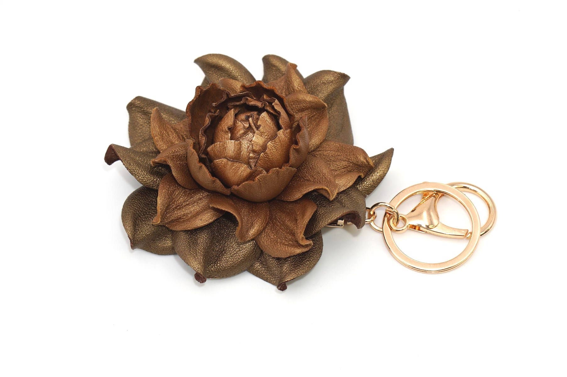 Bag Charm Leather Flower Rose Copper Gold Rose Bag Clip Etsy