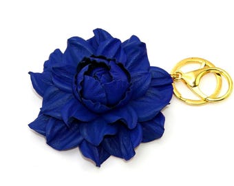 Sapphire Blue Leather Rose: Handmade Flower Brooch or Bag Charm