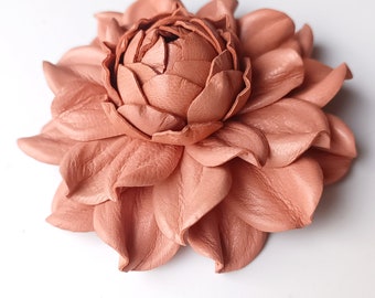 Peach Fuzz genuine Leather Rose Bag Charm, Pink Fuzz Real Leather Flower Brooch, Purse Tassel| Anniversary Gift For Her