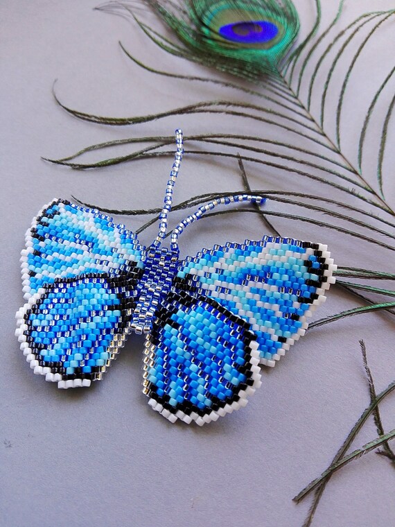 Handmade beaded butterfly brooch blue butterfly butterfly Etsy