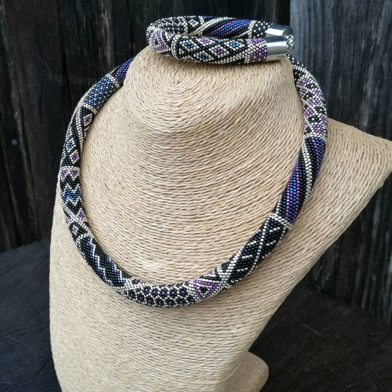 gift for her beaded necklace patchwork necklace Handmade beaded jewelry set patchwork bracelet