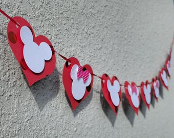 Valentines Day banner, valentines party decorations, Disney garland, mickey garland Valentines day garland, Disney valentines garland banner