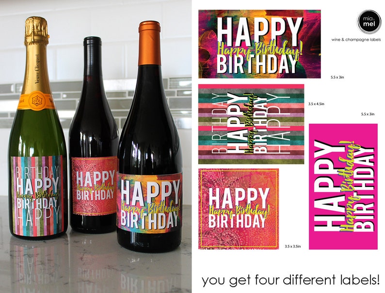 Happy Birthday Wine Label Printable Wine Labels Happy | Etsy