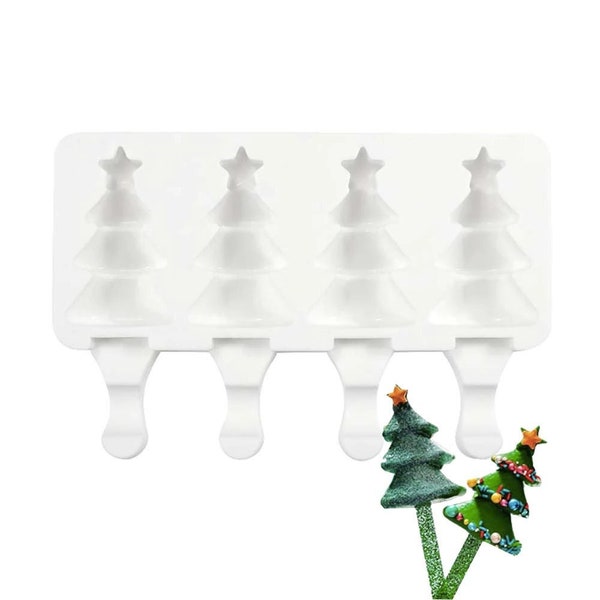 Christmas Holiday Tree Shape Cakesicle Popsicle Ice Cake 4 Cavity Silicone Mold