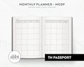 Passport TN Monthly Planner Undated Calendar, Month on 2 Pages Travelers Notebook Midori Passport Printable Inserts Monthly Planner