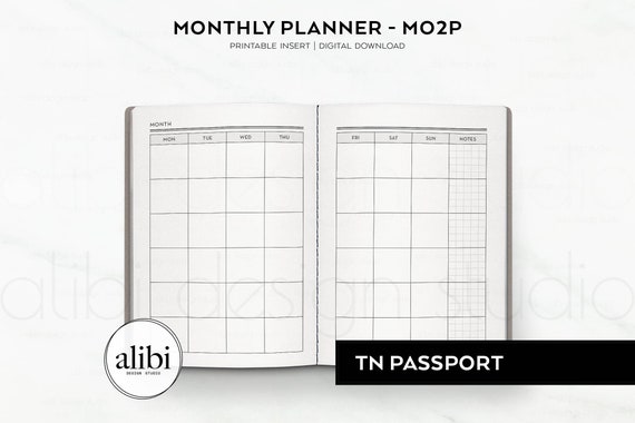 Passport TN Monthly Planner Undated Calendar, Month on 2 Pages Travelers  Notebook Midori Passport Printable Inserts Monthly Planner - Etsy