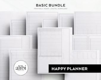 Happy Planner Basic Printable Planner Inserts Bundle - Grid Paper Dot Grid Lined Paper Daily Planner Journaling Student Planner Notes Bundle
