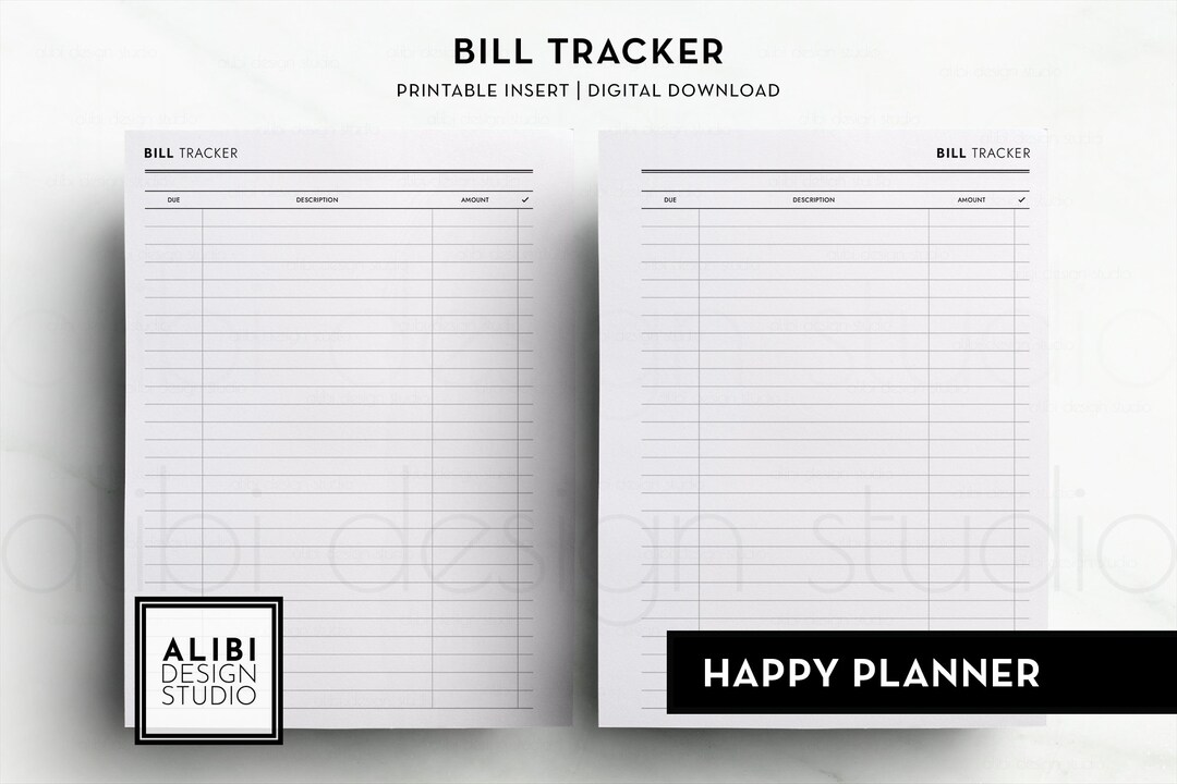 Happy Planner, HP Classic Bill Tracker Monthly Bill Printable Planner ...