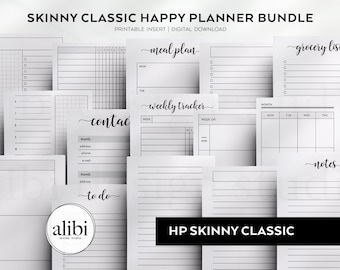 Skinny Classic Happy Planner Starter Bundle Daily Planner Monthly Planner Habit Tracker Meal Planner HP Half Sheet Printable Inserts