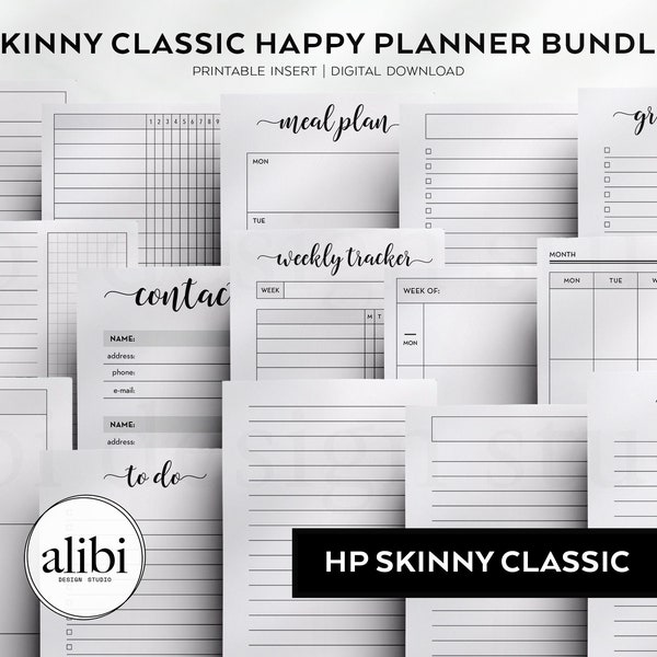 Skinny Classic Happy Planner Starter Bundle Daily Planner Monthly Planner Habit Tracker Meal Planner HP Half Sheet Printable Inserts