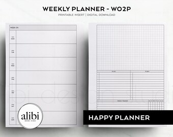 Happy Planner Weekly Planner Week on 2 Page HP Classic Printable Planner Inserts Habit Tracker Horizontal Weekly