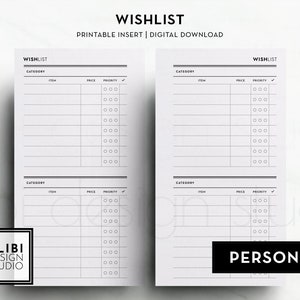 Persönliche, Wunschliste Tracker Wunschliste Planer Einkaufsliste Ausgaben Tracker Persönliche druckbare Planer fügt Geschenk-Planer