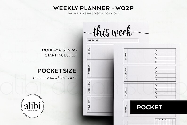 Pocket Weekly Planner Week on 2 Pages Pocket Printable - Etsy