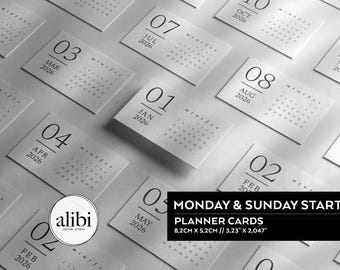 2026 Calendar Planner Cards Printable Mini Calendar Wallet Cards Planner Cards Digital Download PDF PNG #C2601