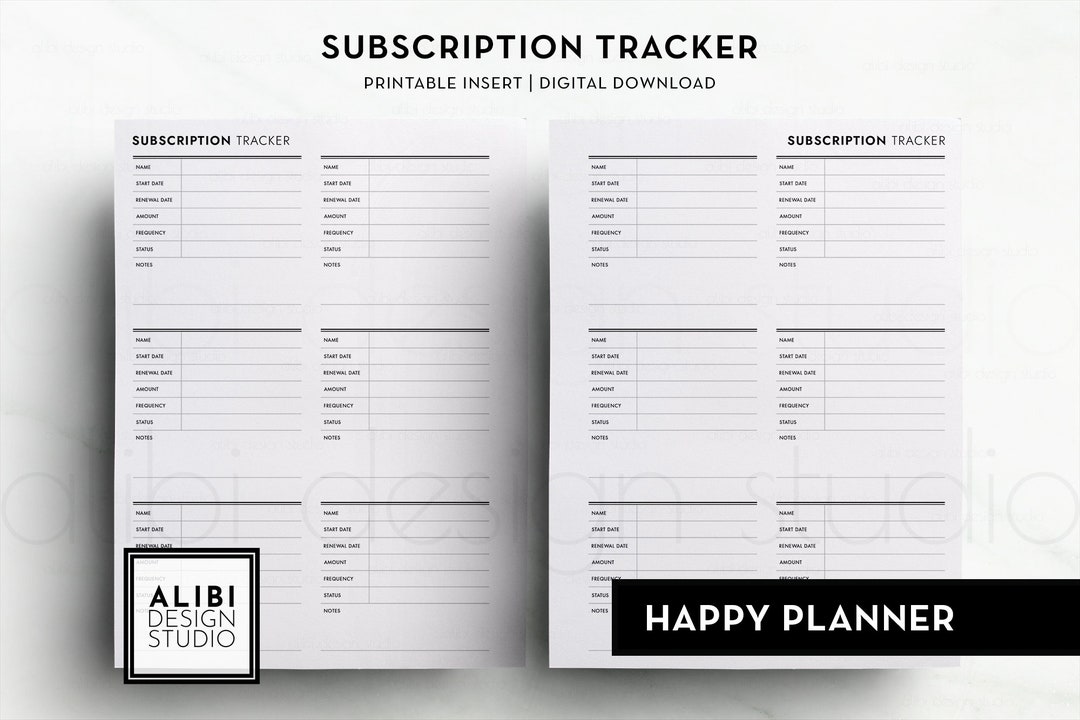 Happy Planner Subscription Tracker HP Classic Financial Printable ...