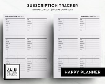 Happy Planner Subscription Tracker HP Classic Financial Printable Planner Inserts Monthly Subscription Expense Tracker Buy now, pay later