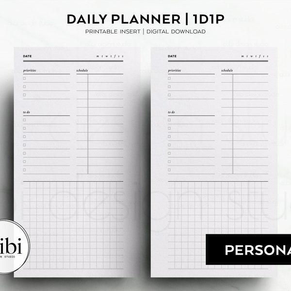 Personal 1D1P 1 Day 1 Page Daily Planner Daily Schedule To Do List Grid Paper One Day per Page Personal Printable Planner Inserts