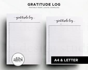 A4 and US Letter Size Gratitude Log Monthly Planner, Daily Gratitude Journal, 31 Day Tracker Printable Planner Inserts