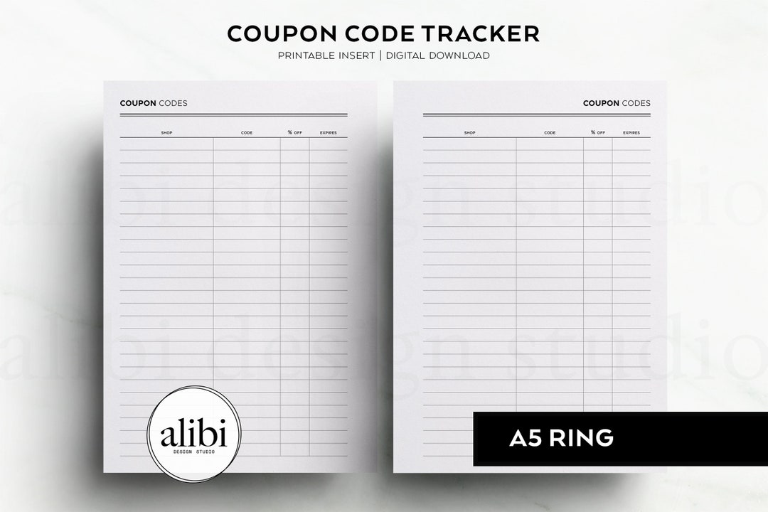 A5 Printable Coupon Code Tracker Shopping Budget Planner A5 Printable ...