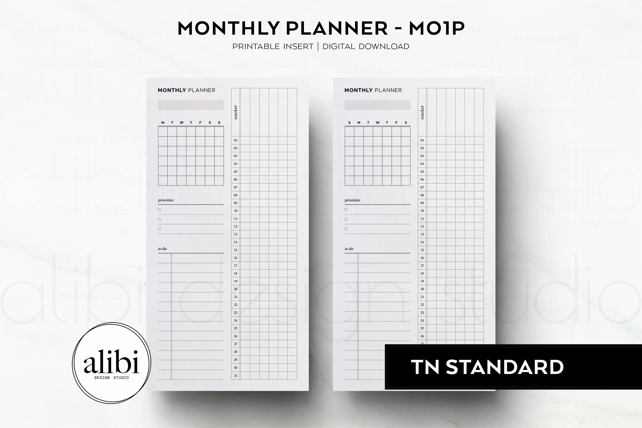 Standard TN Month at a Glance Habit Tracker Monthly Planner Traveler's ...
