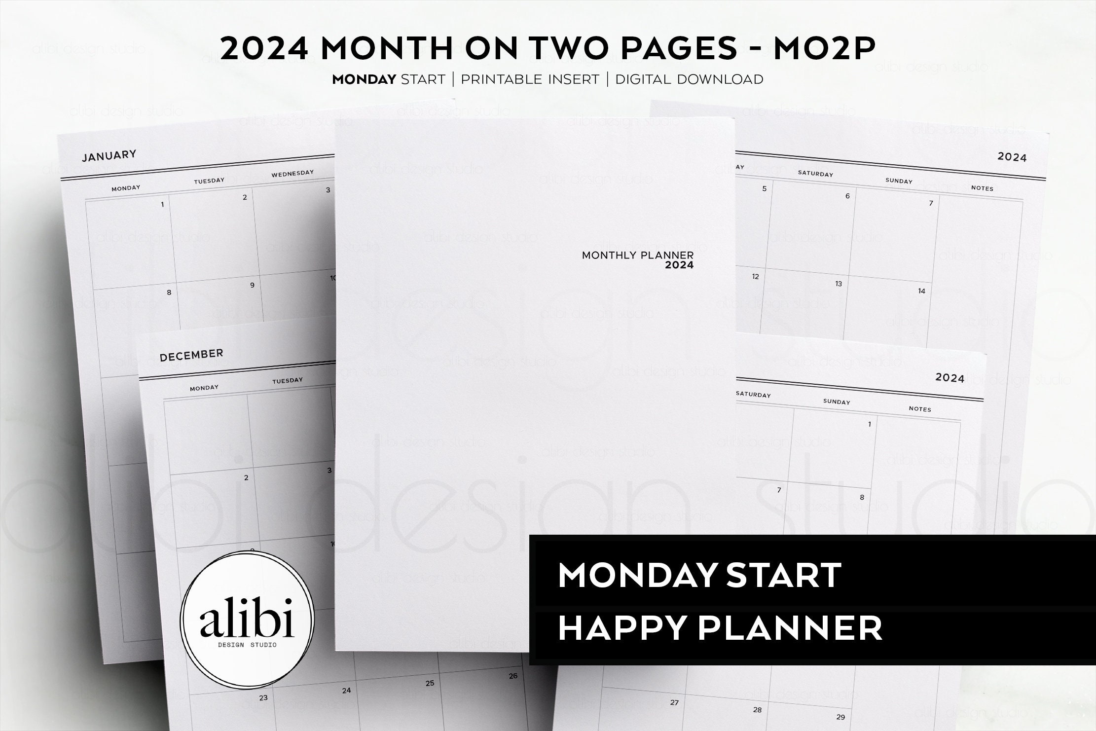 Planner Inserts, 2024 Monthly Brief Planner Inserts, Monday Start