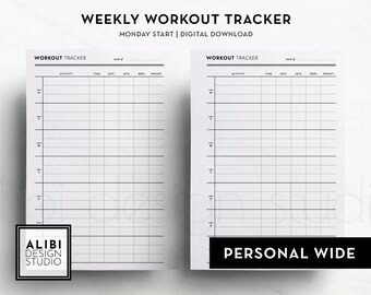 Personal WIDE, Workout Planner Exercise Log Workout Tracker Weekly Planner Fitness Journal PW Printable Planner Inserts