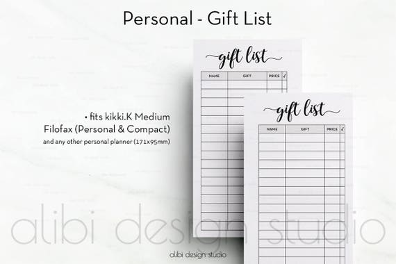 gift list personal planner inserts gift tracker gift list etsy